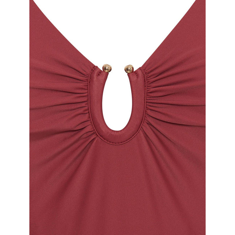 Modibodi High V Neck One Piece Sahara Red - VYBALENÉ