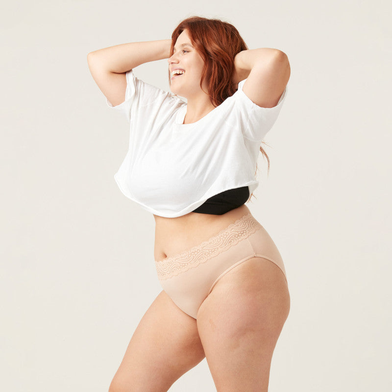 Menstruační kalhotky Modibodi Sensual Hi-Waist Bikini Light-Moderate Beige - VYBALENÉ (MODI4035BVYB)