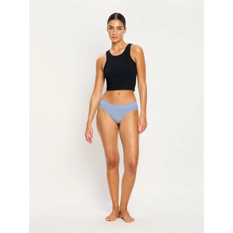 Menstruační tanga Modibodi Modicomfort Seamless Hi Waist Thong Light Teale Blue (MTMMSHWTLTB)