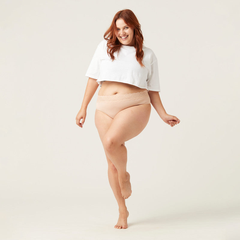 Menstruační kalhotky Modibodi Sensual Hi-Waist Bikini Light-Moderate Beige - VYBALENÉ (MODI4035BVYB)