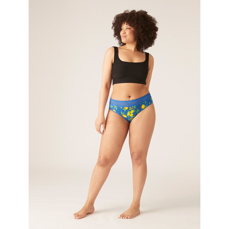 Menstruační kalhotky Modibodi Sensual Hi-Waist Bikini Heavy-Overnight Lemon Splice Blue (MODI4040LSB)