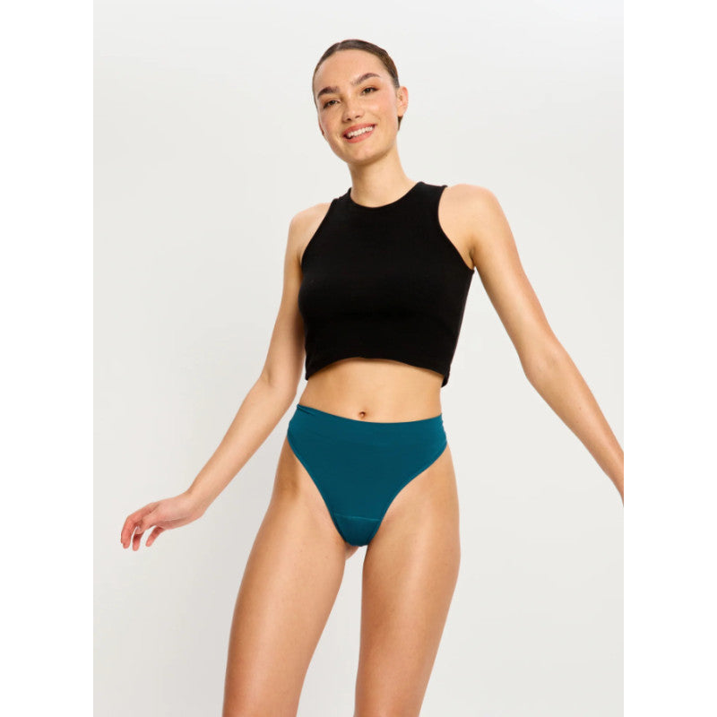 Menstruační tanga Modibodi Modicomfort Seamless Hi Waist Thong Light Teale Blue (MTMMSHWTLTB)