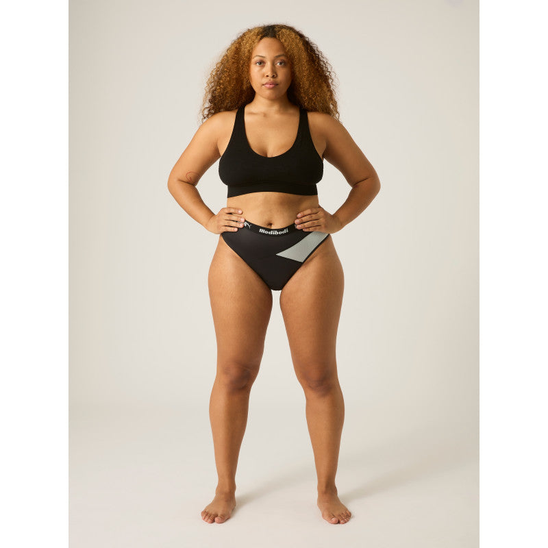 Menstruační kalhotky PUMA & Modibodi Active Hi Cut Full Brief Moderate-Heavy Platinum Grey - VYBALENÉ (MODI4091PGVYB)