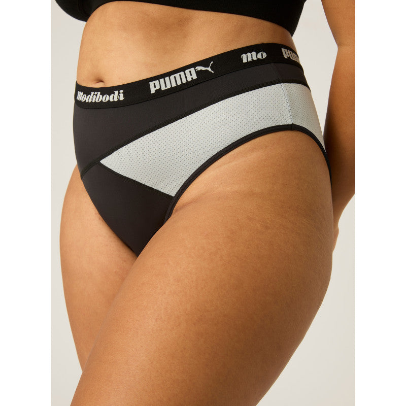 Menstruační kalhotky PUMA & Modibodi Active Hi Cut Full Brief Moderate-Heavy Platinum Grey - VYBALENÉ (MODI4091PGVYB)