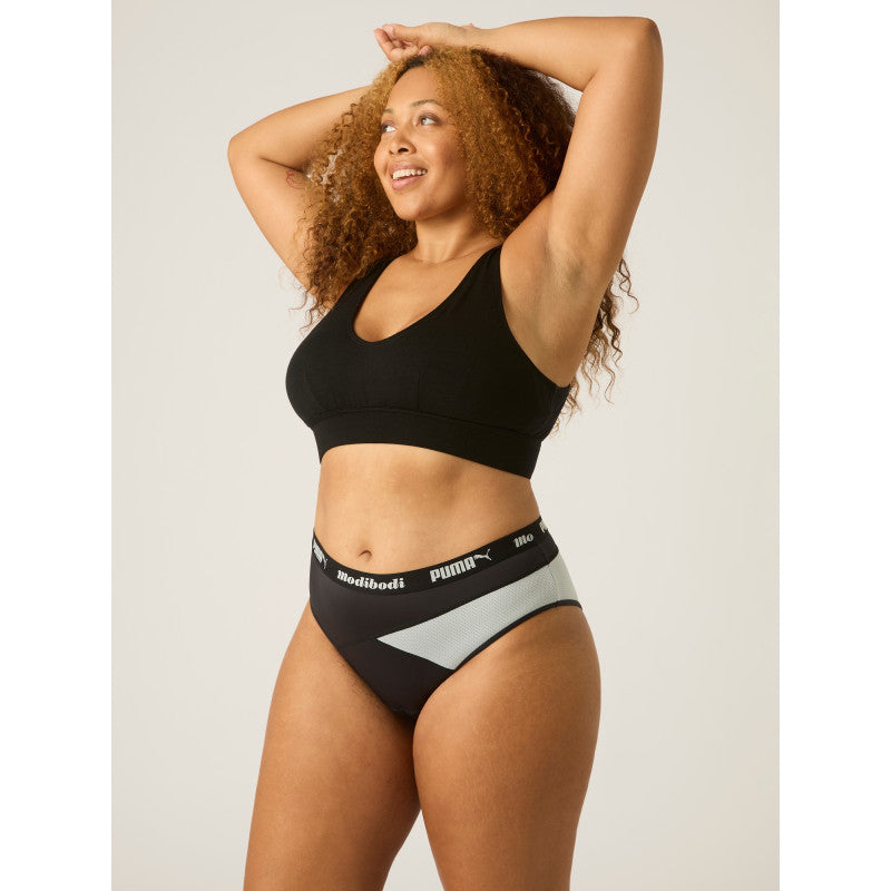 Menstruační kalhotky PUMA & Modibodi Active Hi Cut Full Brief Moderate-Heavy Platinum Grey - VYBALENÉ (MODI4091PGVYB)