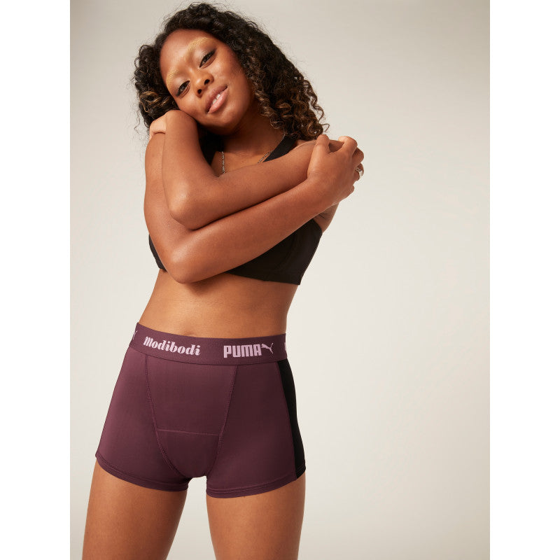 Menstruační kalhotky PUMA & Modibodi Active Boyshort Moderate-Heavy Grape - VYBALENÉ (MODI4097GVYB)