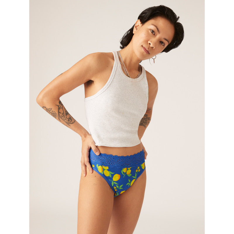 Menstruační kalhotky Modibodi Sensual Hi-Waist Bikini Heavy-Overnight Lemon Splice Blue (MODI4040LSB)