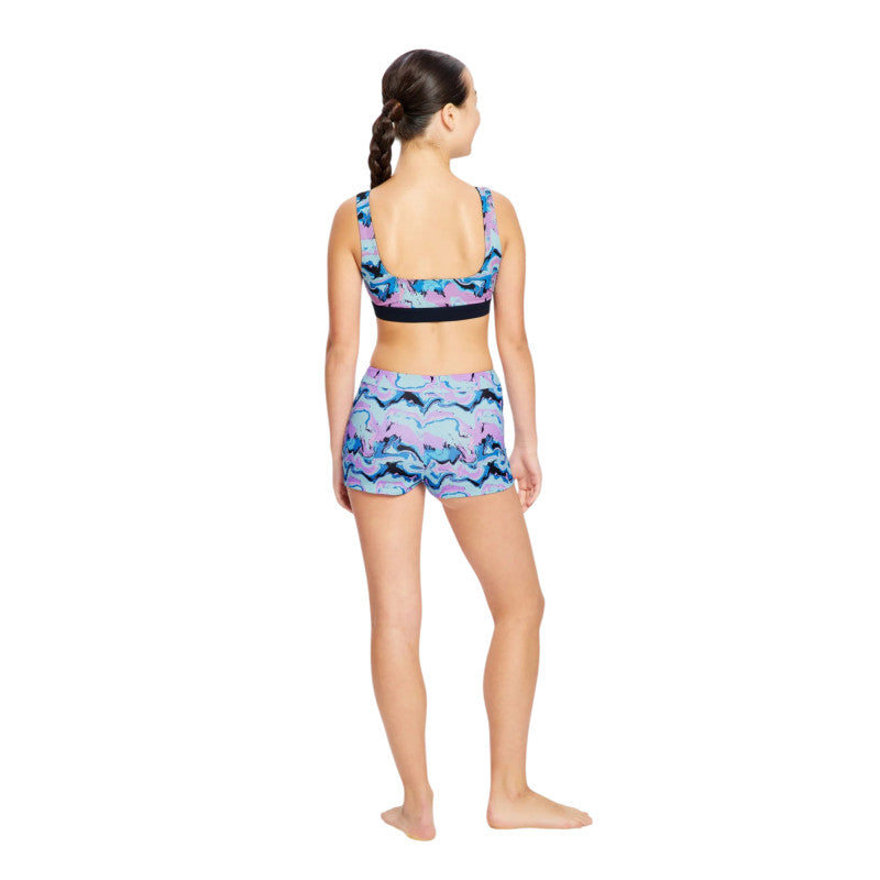 Dívčí menstruační plavky Modibodi Performance Hi Waist Short Super Marble Blue spodní díl (DMPMPHWSSMB)