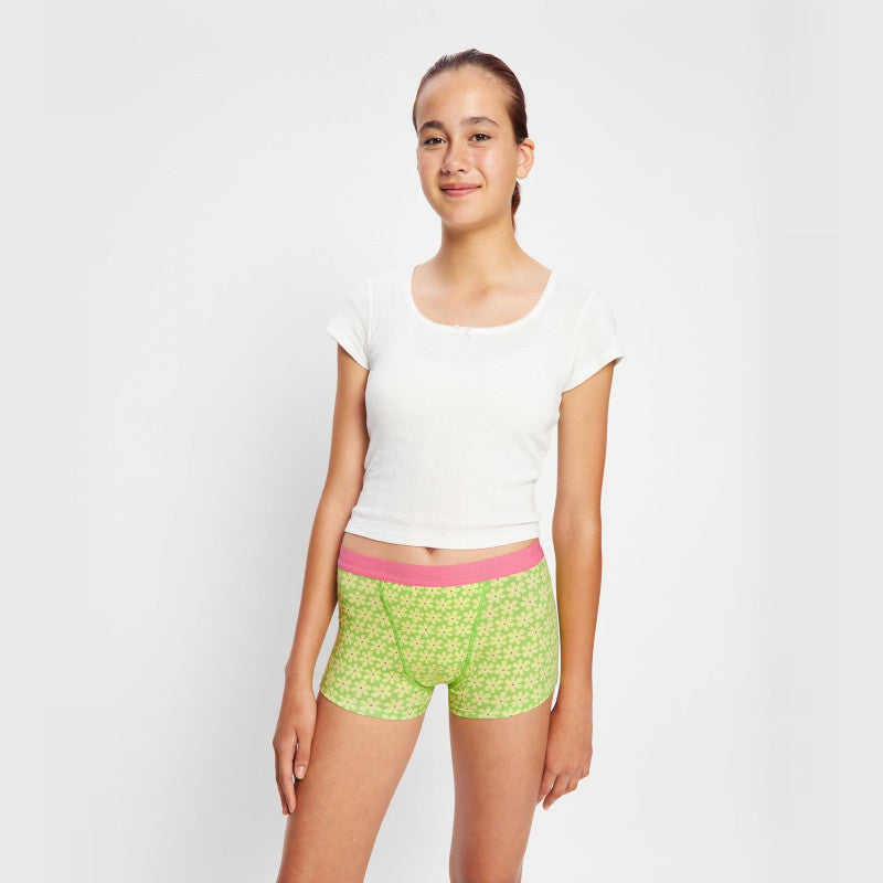 Dívčí menstruační kalhotky Modibodi Teen Hipster Boyshort Super Boho Botanical Blue (DMKMTHBSBBB)