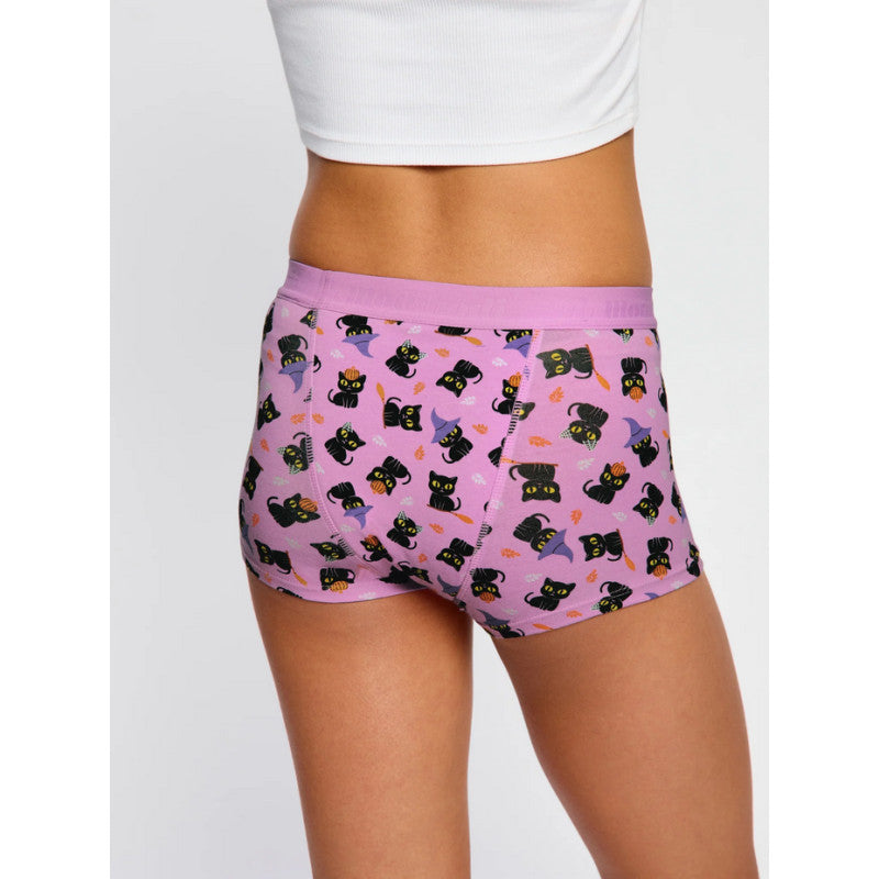 Dívčí menstruační kalhotky Modibodi Teen Hipster Boyshort Super Witchy Whiskers Pink (DMKMTHBSWWP)