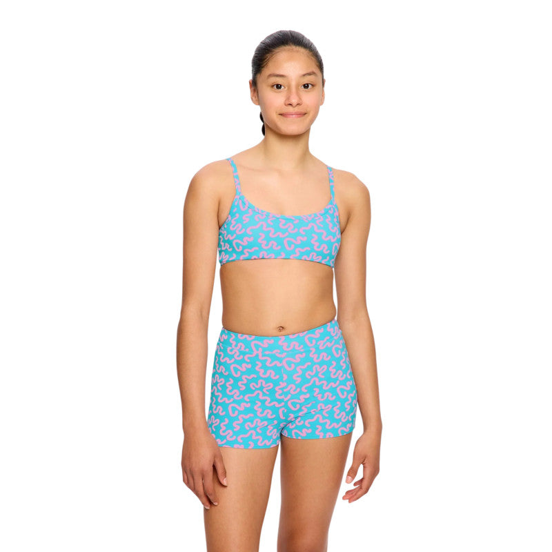 Dívčí menstruační plavky Modibodi Performance Hi Waist Short Super Marble Blue spodní díl (DMPMPHWSSMB)