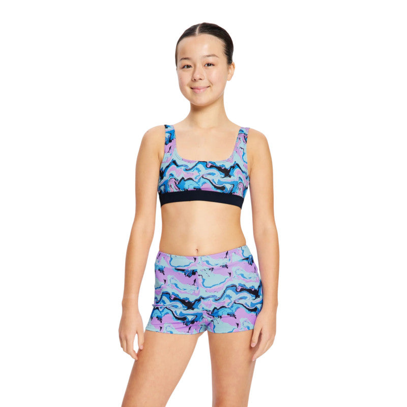 Dívčí menstruační plavky Modibodi Performance Hi Waist Short Super Marble Blue spodní díl (DMPMPHWSSMB)