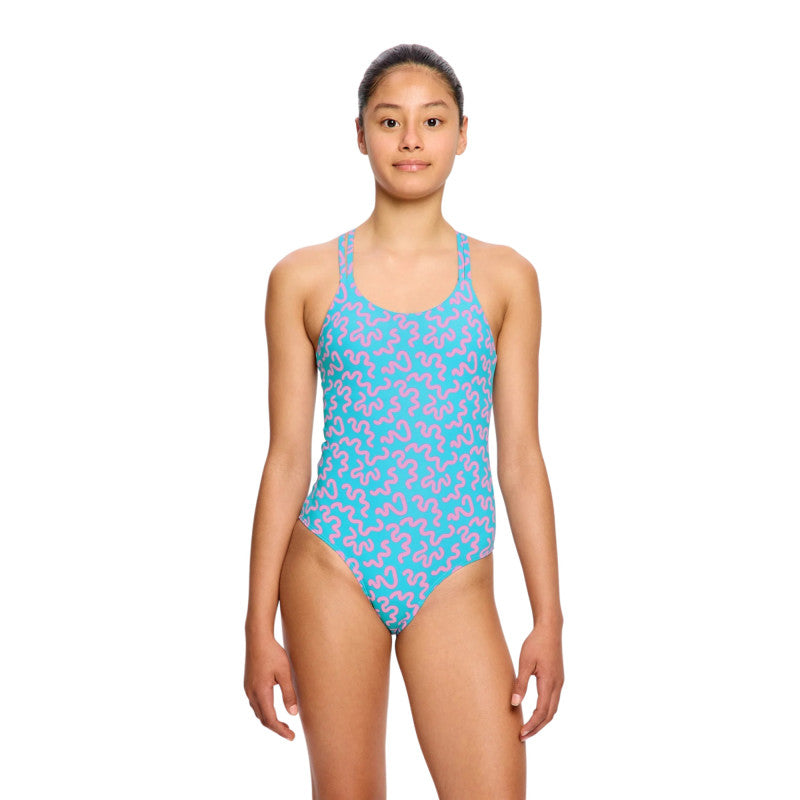 Dívčí menstruační plavky Modibodi Performance Racerback One Piece Super Marble Blue jednodílné (DMPMPROPSMB)