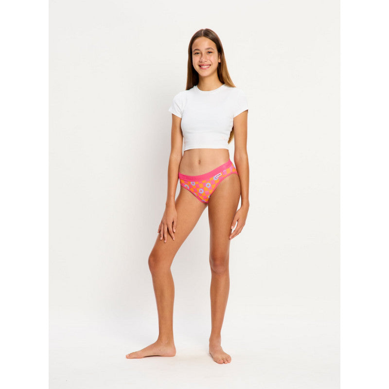 Dívčí menstruační kalhotky Modibodi Teen Hipster Bikini Super Flower Checkerboard (DMKMTHBSFC)