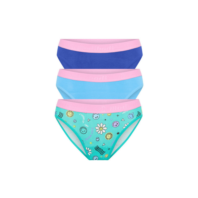 3PACK dívčí kalhotky a menstruační kalhotky Modibodi Smileyworld Teen Hipster Bikini (3DKMKMSTHB)